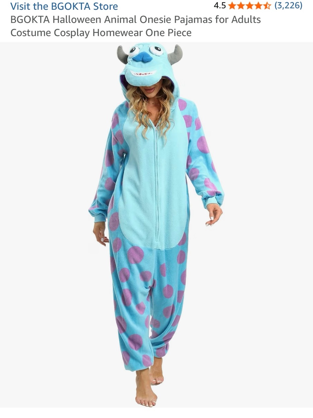 Womens One-Piece Sulley Monster Fleece Onesie - Light Blue with Purple Spots